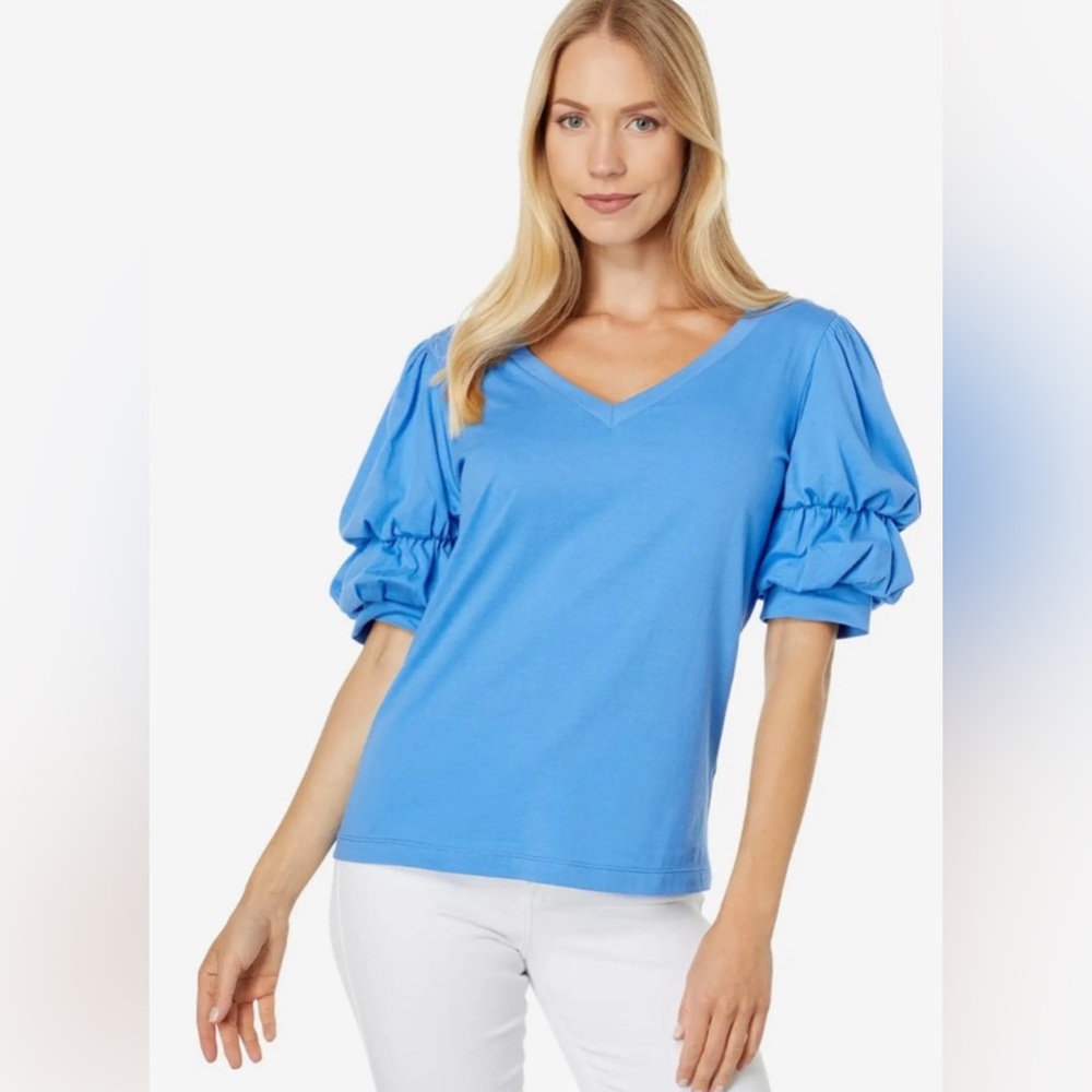 Lilly Pulitzer Dicolla Top Puffed Short Statement Sleeves Boca Blue Size XS
